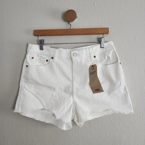 NWT Levi's High Rise Shortie White Denim Cut Off Distressed Shorts 32 14 - Picture 1 of 11